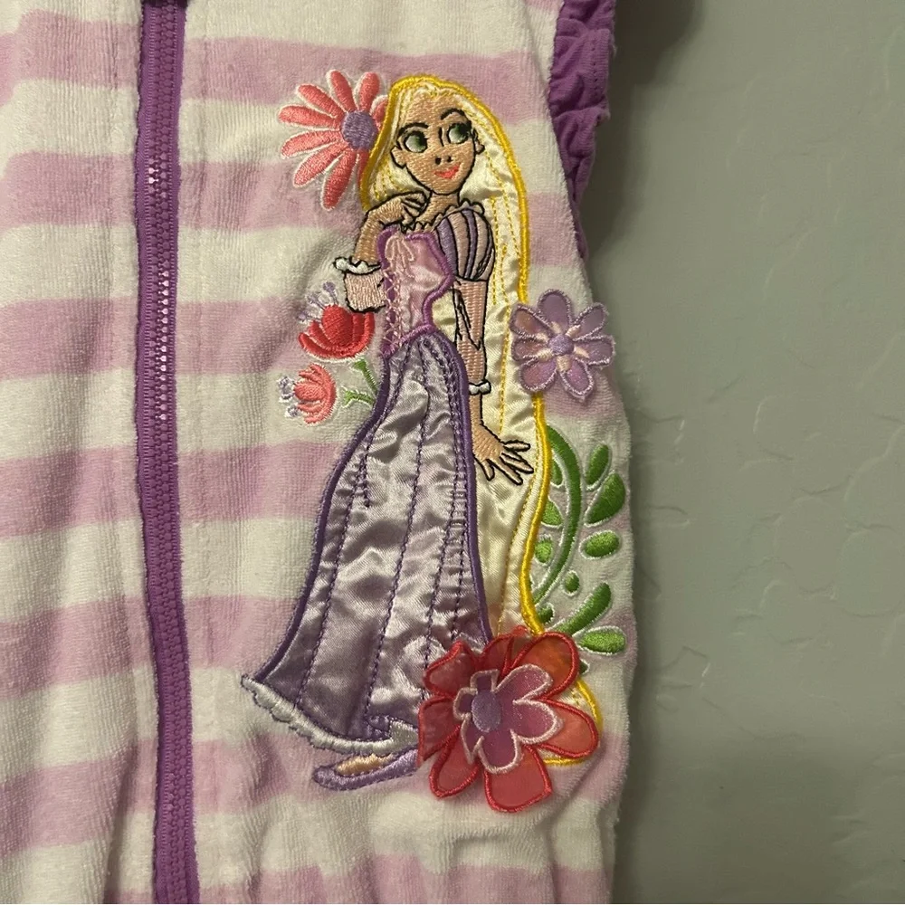 Disney Rapunzel purple and white striped shorts romper terry swim cover up 5/6